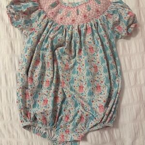Floral Baby Smock in Blue and Pink
